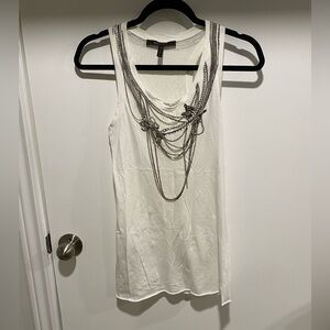 BCBGMaxAzria White Tank Top with Silver Chain Accents